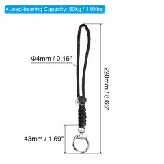 3pcs 9″ Paracord Lanyard with Clasp Wrist Cord Badge Holder Strap, Black