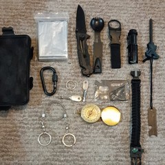 Survival Kit Black Hard Case w/ Knife Flashlight Compass Fire Starter Blanket