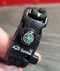 A2S Black Survival Bracelet Outdoor Paracord Compass Scraper Whistle FireStarter