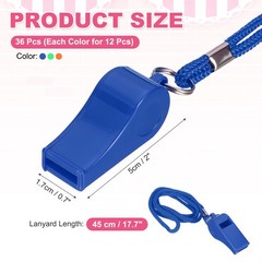 Plastic Whistles with Lanyard, 36 Pcs&3Colors Set 1-Fitting For(Coaches/Referee)