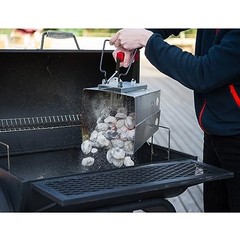 Foldable Charcoal Chimney Fire Starter Camping Grill, silver and red