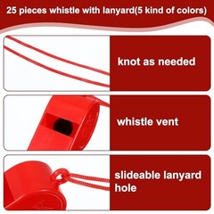 25 Pcs Whistles, 120dB Loud Referee Whistles with Lanyards, Referees Loud