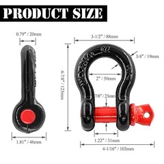3/4″ D Ring Shackle with 7/8″ Screw Pin, 4.75T Working 3/4 Inch 2 Black&Red