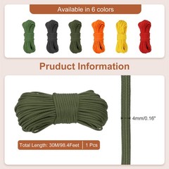 650 Paracord 98 Feet 4mm 9 Strand Parachutes Cord Spool Olive Green