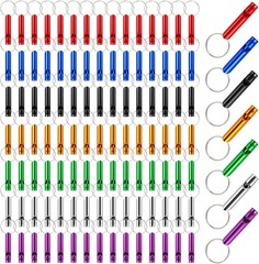 200 Pcs Aluminum Extra Loud Emergency Whistle Keychain Bulk Set