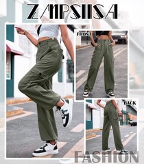 ZMPSIISA Women High Waisted Cargo Pants Wide Leg Casual X-Large, Green