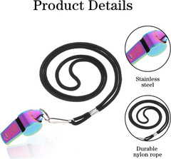 2 Pcs Coach Whistle with Lanyard, Stainless Steel Metal Teacher Whistle, Colorfu