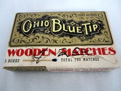 NOS Ohio Blue Tip Wooden Matches 3 Box Package 750 Count
