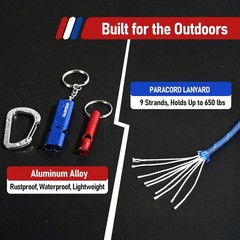 6 Pack Emergency Whistle Set 120dB Aluminum Safety Whistles Lanyards Carabiners