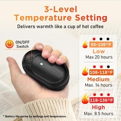 Hand Warmers Rechargeable 2 Pack, 6000mAh Electric Pocket 0.7″ X 1.8Cm, Black