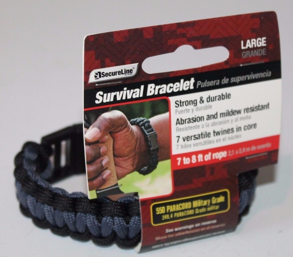 SecureLine Lehigh Survival Bracelet Military Grade Nylon Paracord Large Black