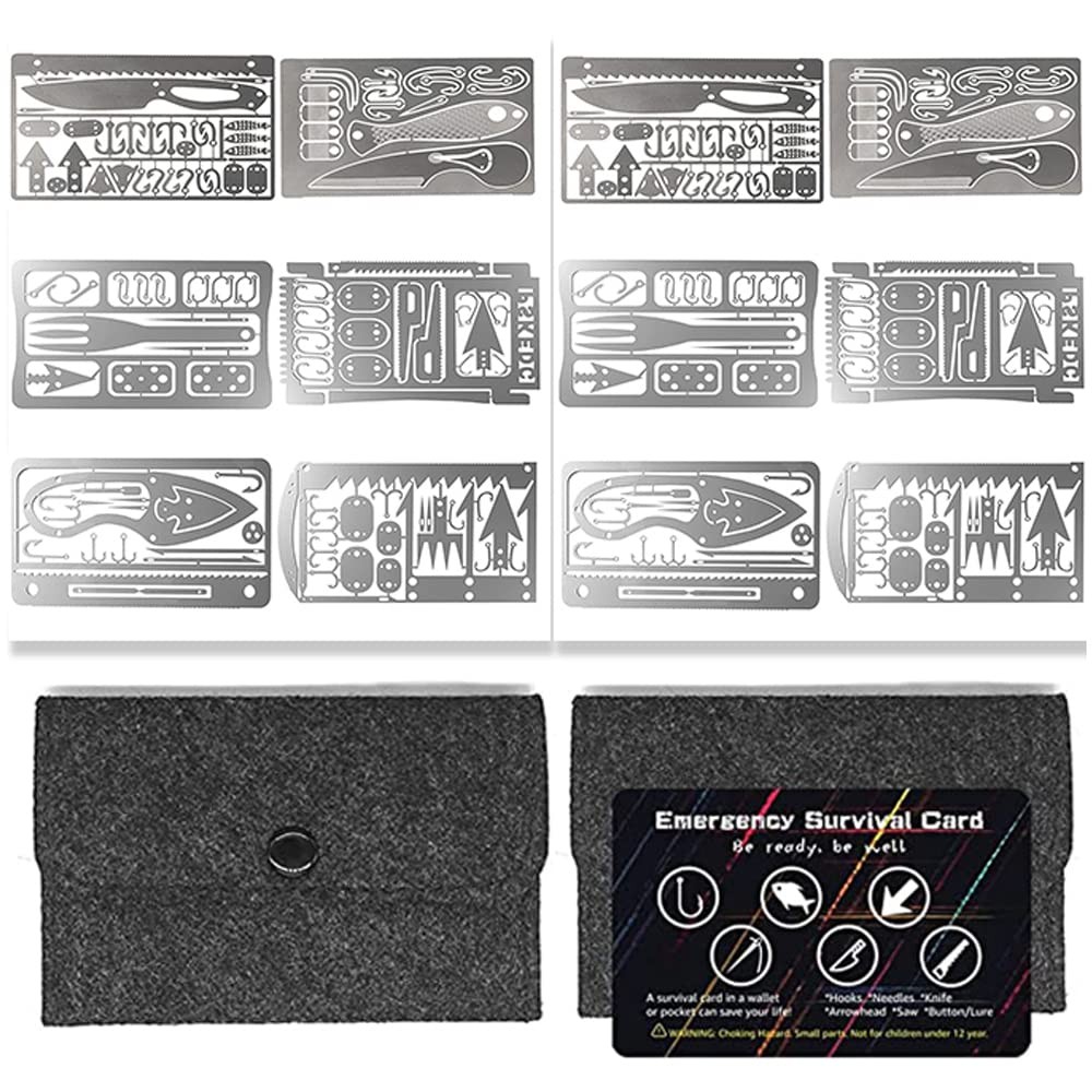 PSKOOK 12 Pcs Survival Multitool Card Emergency Camping Tool Silver-12
