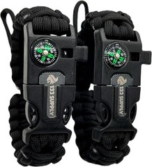 133 SUPPLY 2 PK Survival Paracord Bracelet Compass Hiking Whistle Fire Starter
