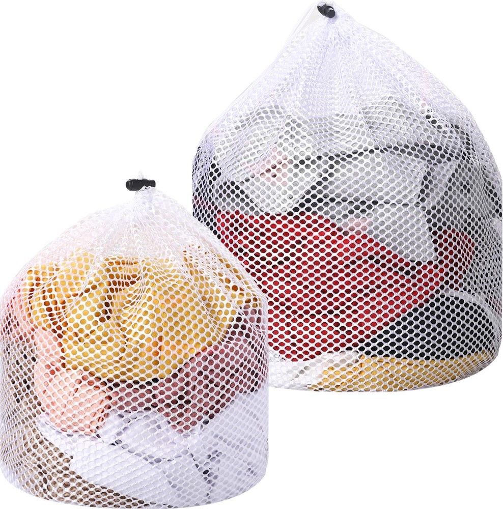 2 Packs Laundry Mesh Bags, Drawstring Net Bag for Large, White