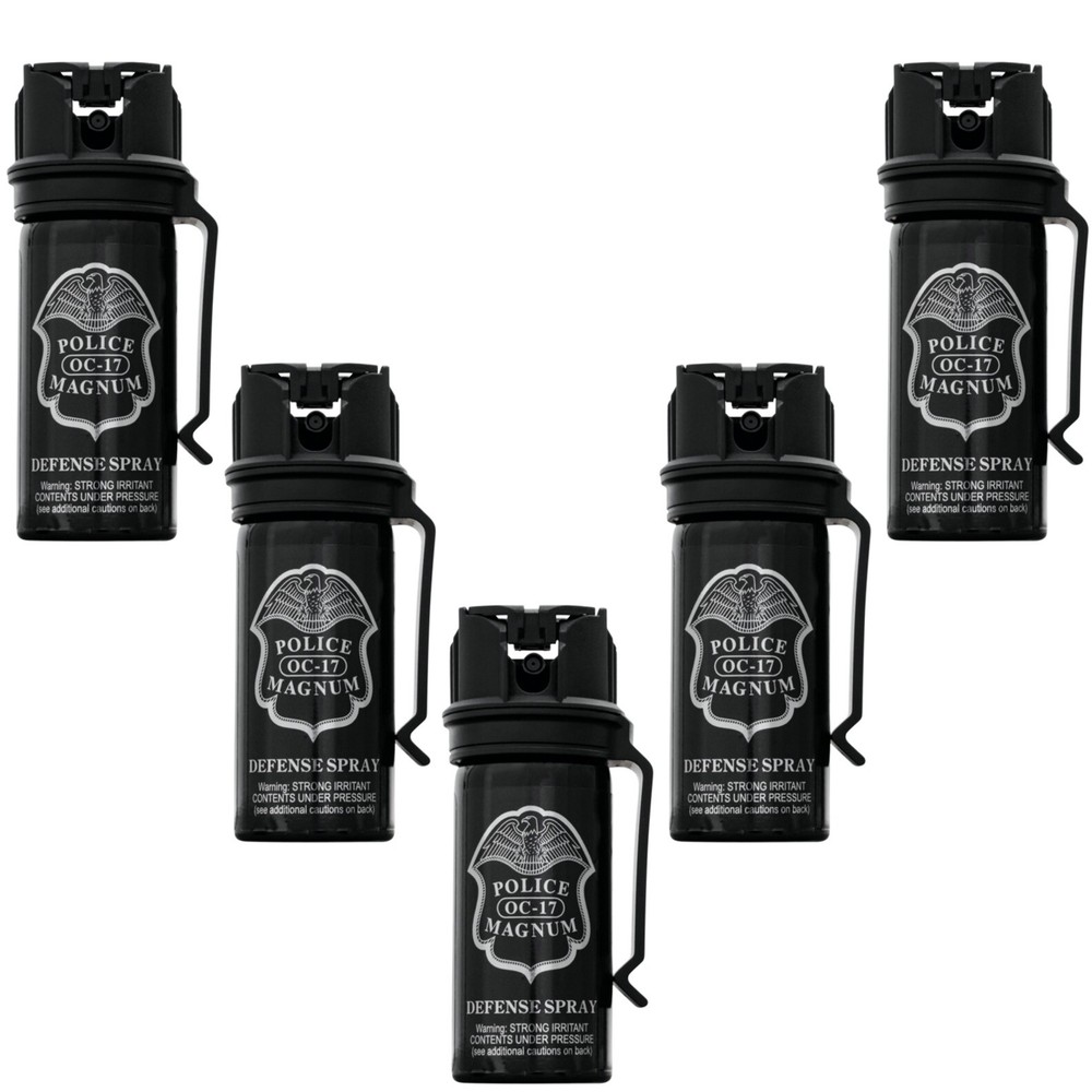 5 POLICE MAGNUM Pepper Spray 2oz Stream Flip Top Belt Clip Personal Self Defense
