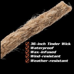 Fire Starter Rope – 36” Waterproof, Wax-Infused Hemp Tinder Refill – Fire Tin…
