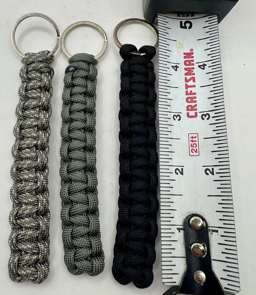 Paracord Keychain Lot of 3 Cobra Weave Survival Keychains Black Green Camo EDC