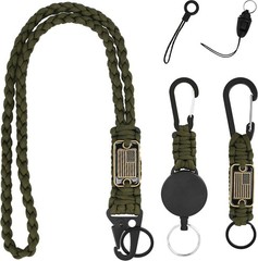 3 Pcs Paracord Lanyard Set with Retractable Keychain – Long & Short Heavy Duty L