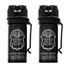 2 POLICE MAGNUM Pepper Spray 2oz Stream Flip Top Belt Clip Self Defense Security