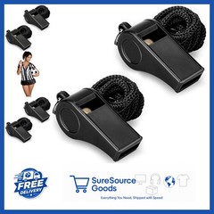 Black Plastic Whistles with Lanyard 2-Pack Loud Sound for Sports and Emergencies