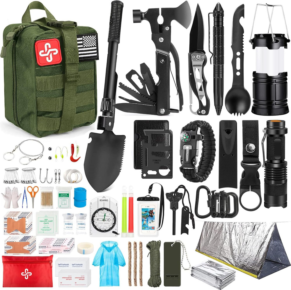 250-Piece Survival Gear Kit with Molle Bag and Emergency Tent for Outdoor Use