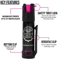 2 Pack Police Magnum Hot Pink pepper spray .75oz HP bottom clip self defense Kit