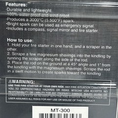 MTech USA Magnesium Fire Starter MT-300 w/ Built in Compass NEW