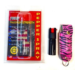 Pepper Spray PINK ZEBRA Maximum Strength Safety Lock Self-Defense Key Chain