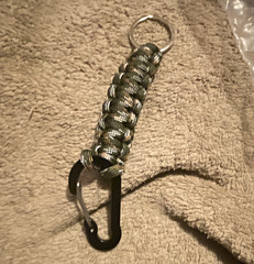 Green Paracord Keychain 4 in with Keyring & Black Carabiner for Camping Hiking