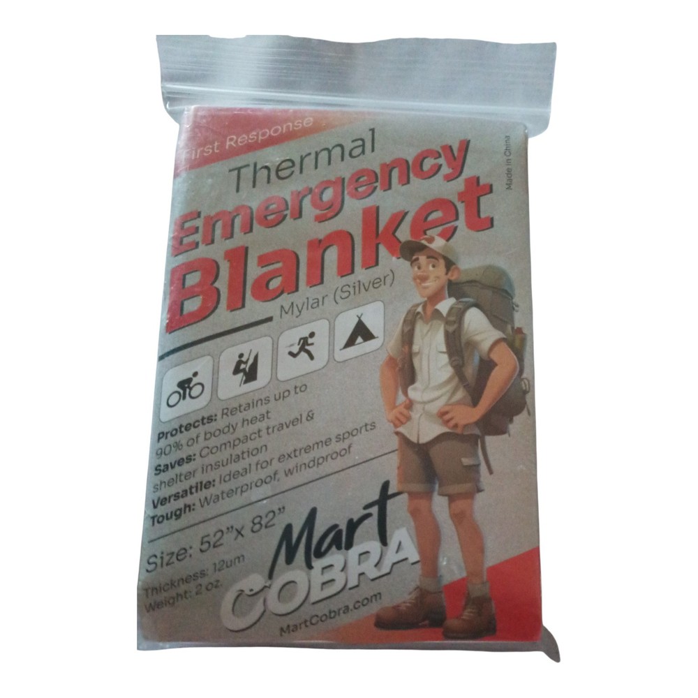 Mart Cobra Mylar Silver Emergency Blanket 52×82 Waterproof Windproof Camping