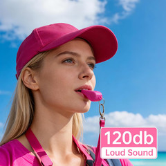 4 Pack Pink Plastic Whistles with Lanyard, Whistle for Coaches, Teachers | Mouth