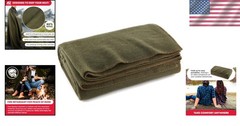 Durable Olive Green Wool Blanket 66″ x 90″ – Perfect Emergency & Camping Gear