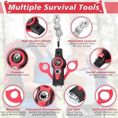 Arrowbash 12 Pack Emergency Survival Whistle 7-In-1 Compass Hiking Survival
