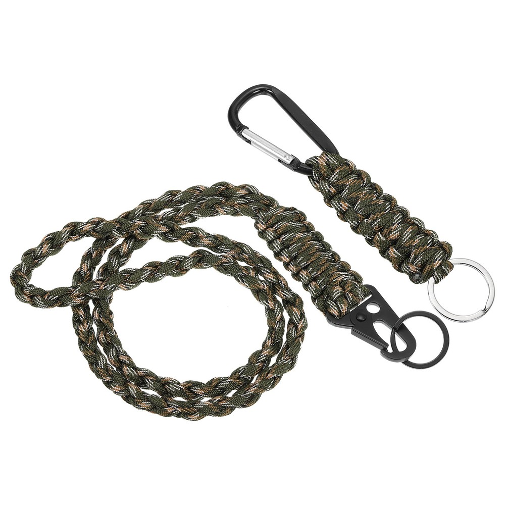 2Pcs Braided Paracord Lanyard Keychain, Paracord Neck Badge Lanyard Camo