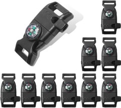 10Pcs Pack Black 5/8″ Compass Flint Scraper Fire Starter Whistle Buckle Plastic