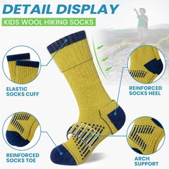 WEVIAS Kids Merino Wool Hiking Socks Boys 8-12 Years, 6 Pairs Colorful X