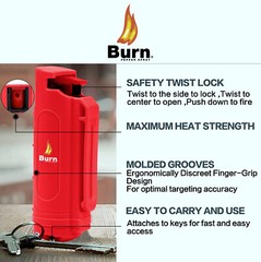 BURN Pepper Spray 1/2oz Self Defense Keychain Safety Lock Molded Red 2 Pack