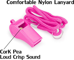Loud Sports Whistle with Lanyard – High-Pitched Pink Plastic Whistles for Coache