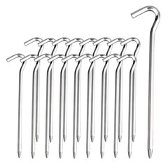 Tent Pegs – 18Pcs Aluminium Stakes with Hook – 7’’ Silver 18pcs