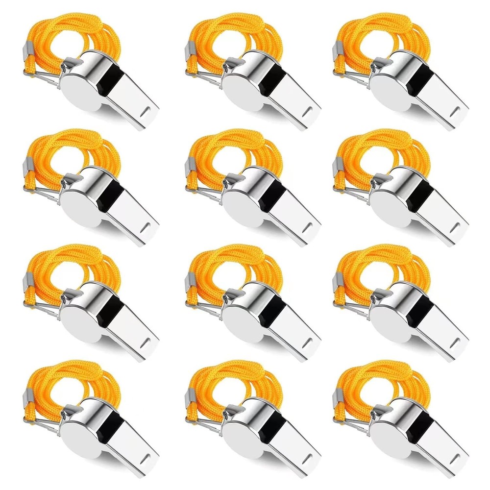 12 Pack Whistles, Stainless Steel Sports Loud Crisp Sound Whistles with Lanya…