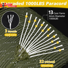Paracord Reflective 1000Lb, 50/100/200/500/1000Ft 4Mm, 13 Strand Parachute Spool