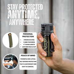 Police Magnum Pepper spray 2oz FT Belt Clip Stream & Army Green D2 Steel knife