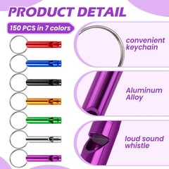 200 Pcs Aluminum Extra Loud Emergency Whistle Keychain Bulk Set