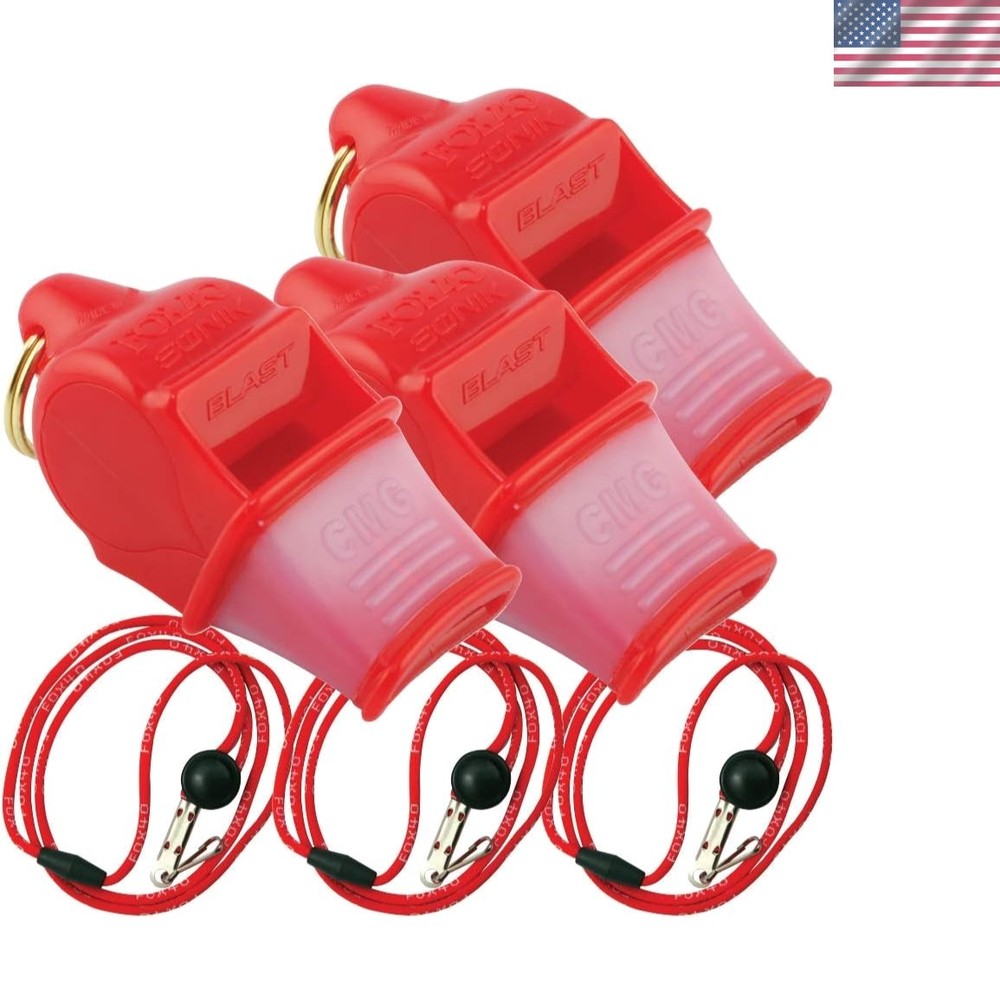 Sonik Blast CMG Whistle with Breakaway Lanyard 3 Pack 0.76 M Loud 120DB