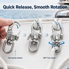 4 PCS 316 Stainless Steel Swivel Eye Snap Shackle 2.8 Inch/70mm 992lb/450kg