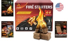 Natural Wood Fire Starters – 64 Waterproof Cubes for Indoor & Outdoor Use