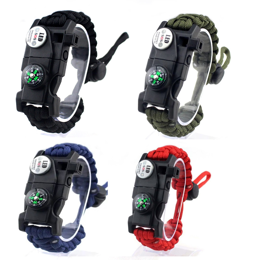 Paracord Survival Bracelet Fire Starter, Compass Whistle, SOS LED Light USA SHIP