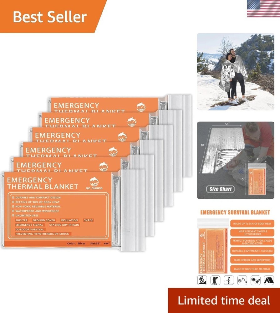 Durable Waterproof Mylar Emergency Blankets – 6 Pack for All-Weather Protection