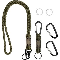 2 Pcs Paracord Lanyard Keychain, 1* Long and 1*Short Heavy Duty Army Green