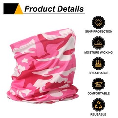 HARFINGTON 2pcs Summer Cooling Neck Gaiter Sun 24 x 42cm, Camo Pink